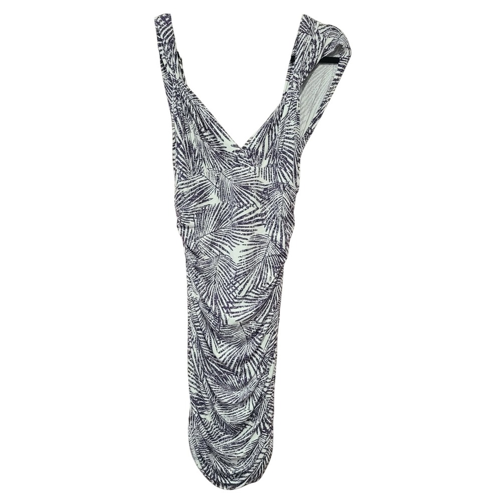 Tart Purple White Palm Leaf Print Ruched Modal Midi Dress Womens Size M